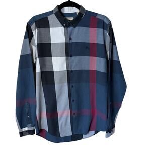 Burberry Brit Oversized Mega Check Shirt Men’s Large Blue Red Cotton Button Down